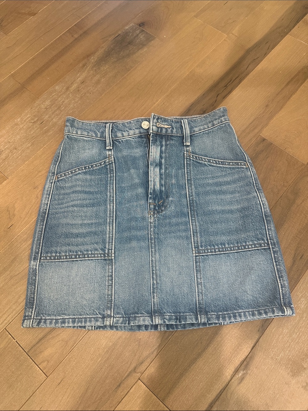 MOTHER Blue Denim Patch-Pocket Mini Skirt